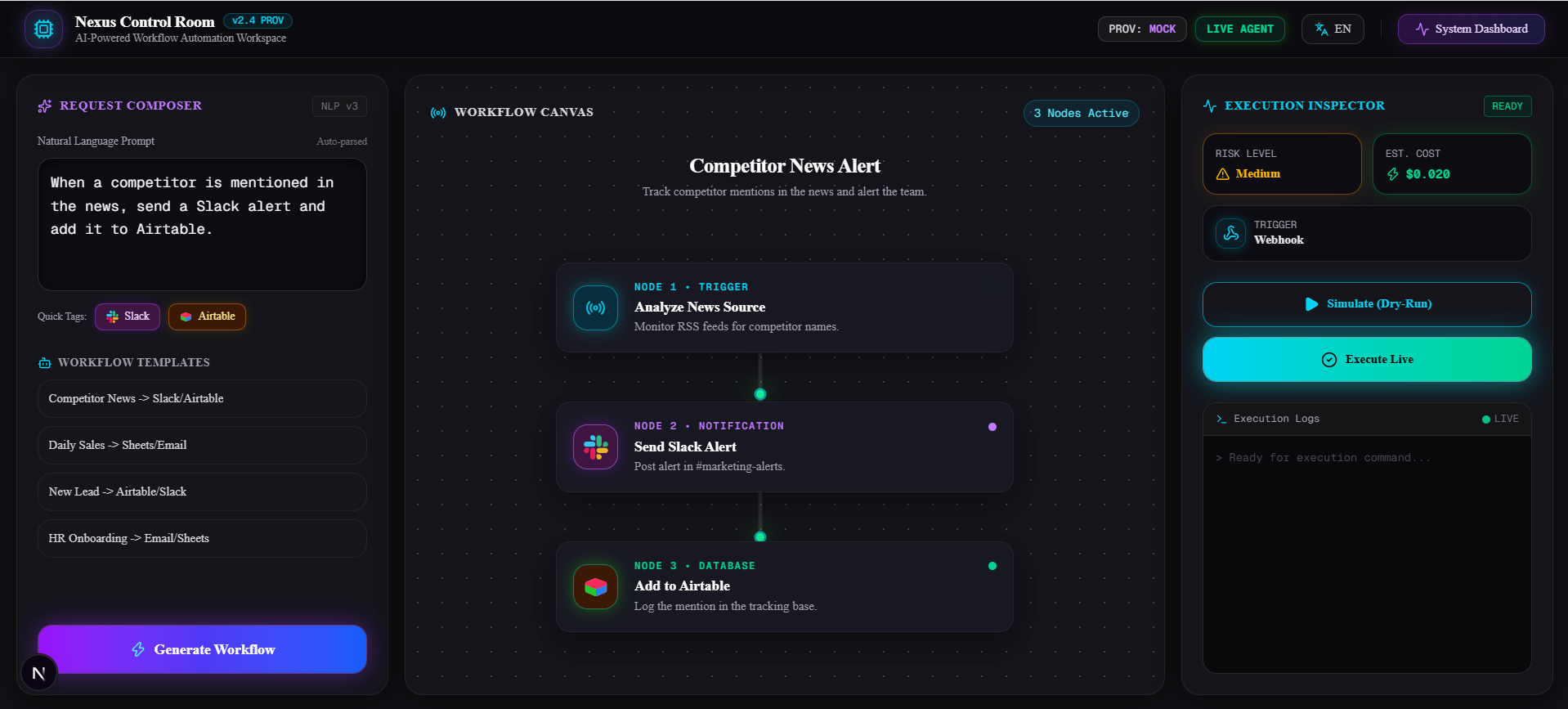 AI Internal Tool Builder (Nexus Control Room)